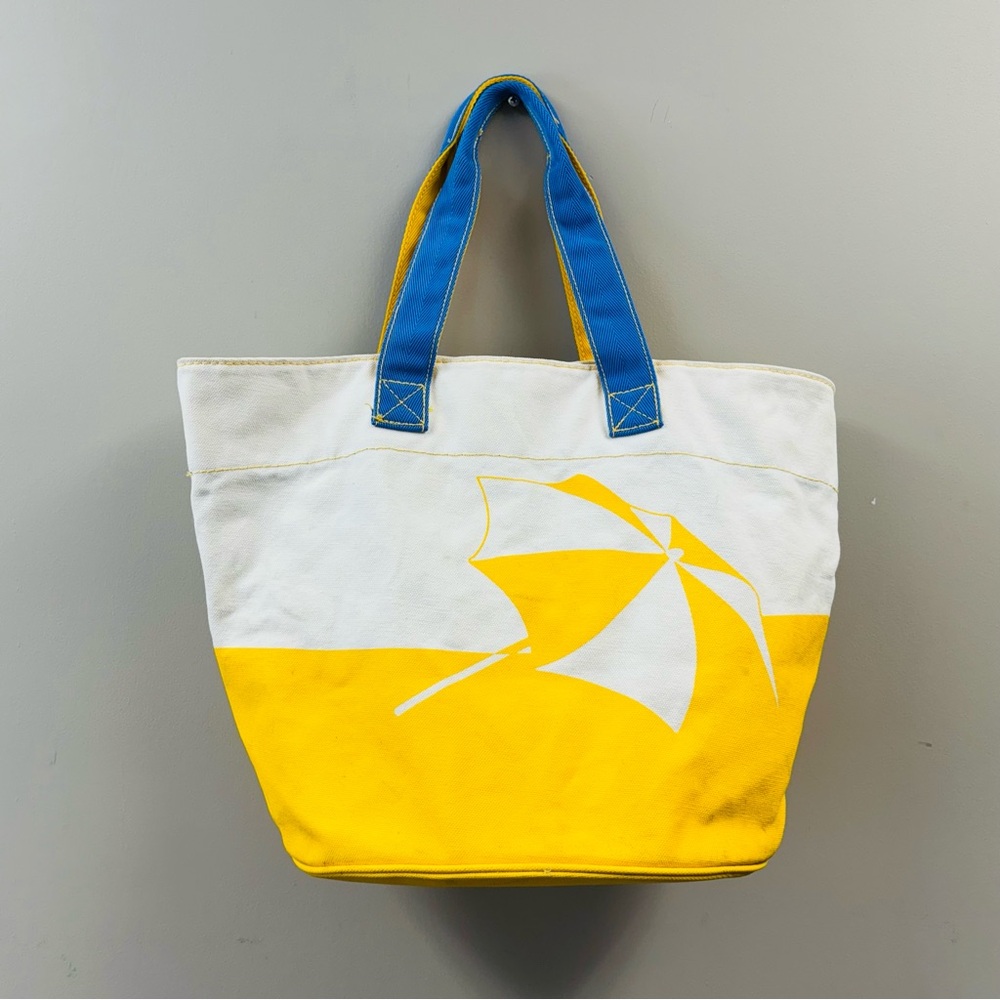 Vintage Barnes & Noble 100% Cotton Tote Bag Yellow Beach Chair & Umbrella Print - Picture 3 of 8